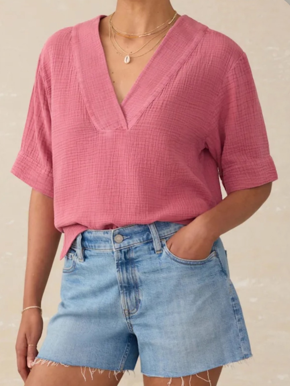 Faherty Dune Cotton Gauze Short Sleeve Popover in Heather Rose